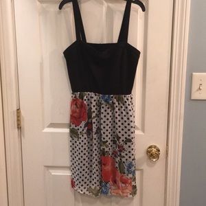 CHARLOTTE RUSSE DRESS BLACK POLKA DOTS AND FLOWERS